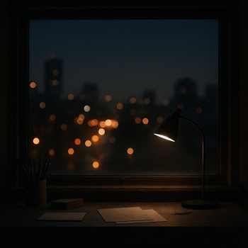 Night view from the atelier window with blurred city lights