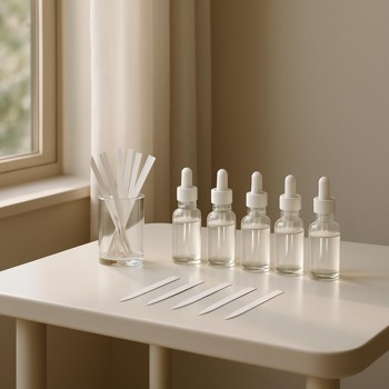 Small table by a window with test bottles ready for a new session