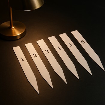 Numbered scent strips under a warm lamp on the lab table