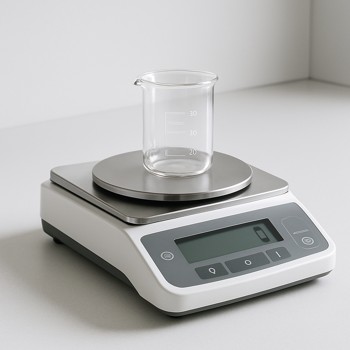 Precision scale with a small glass beaker in the lab