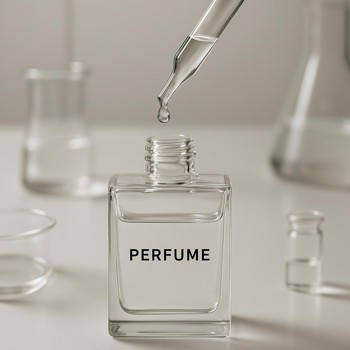 Dropper refilling a perfume bottle at a lab bench