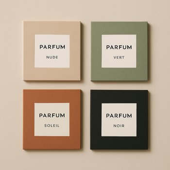 Perfume cards arranged in a simple grid showing different moods