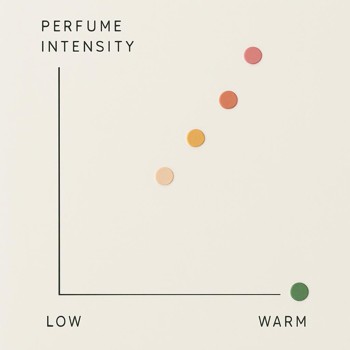 Wall diagram with lines and stickers representing perfume intensity