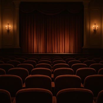 Softly lit theatre hall with empty seats waiting for the audience
