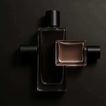 Perfume bottles with smoky and rose accords arranged in a cross