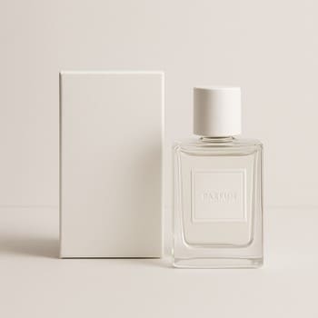 Minimal perfume box and bottle with a small embossed label